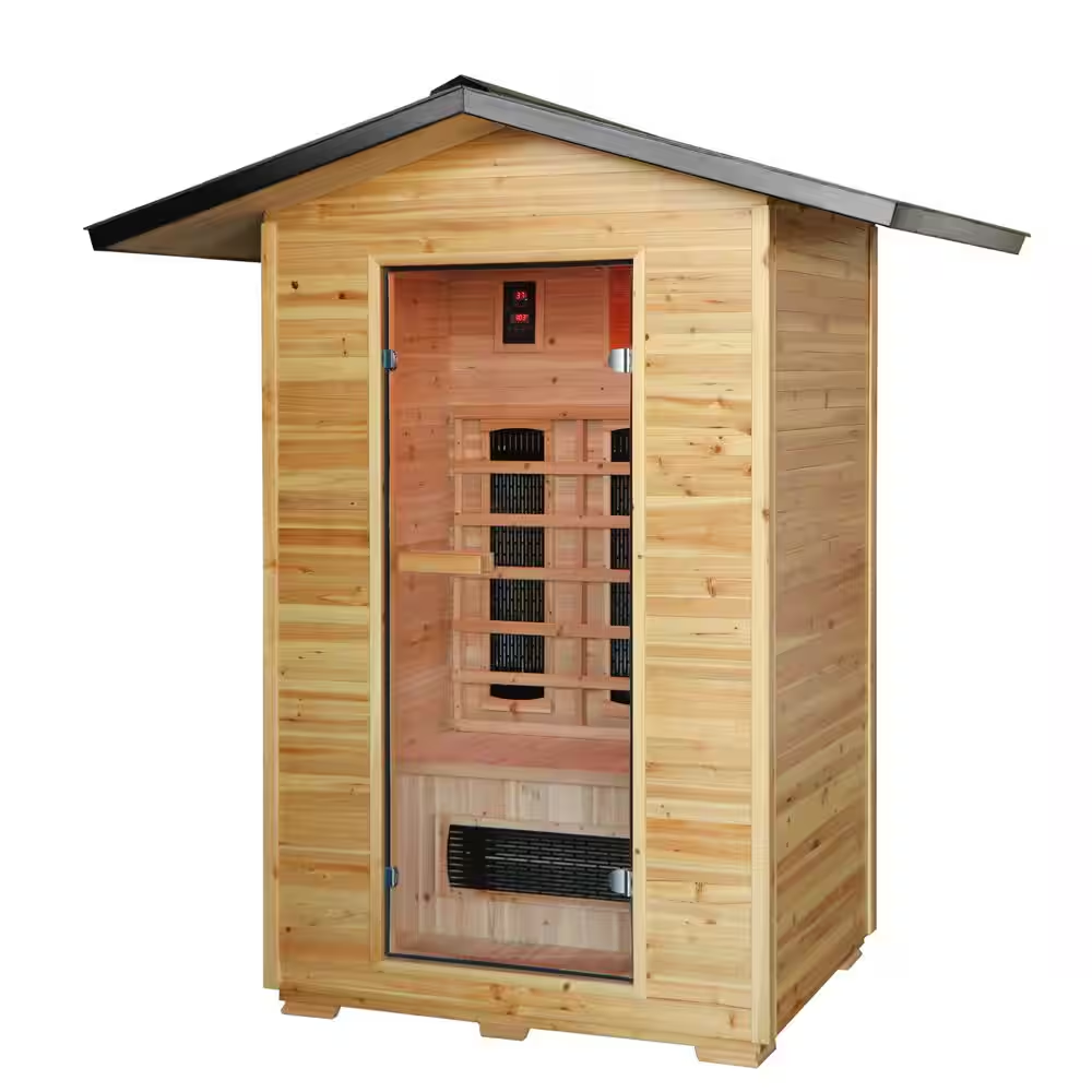 SunRay Burlington Luxury 2-Person Outdoor Infrared Sauna | Canadian Hemlock | Weatherproof Cabin | Bluetooth Audio