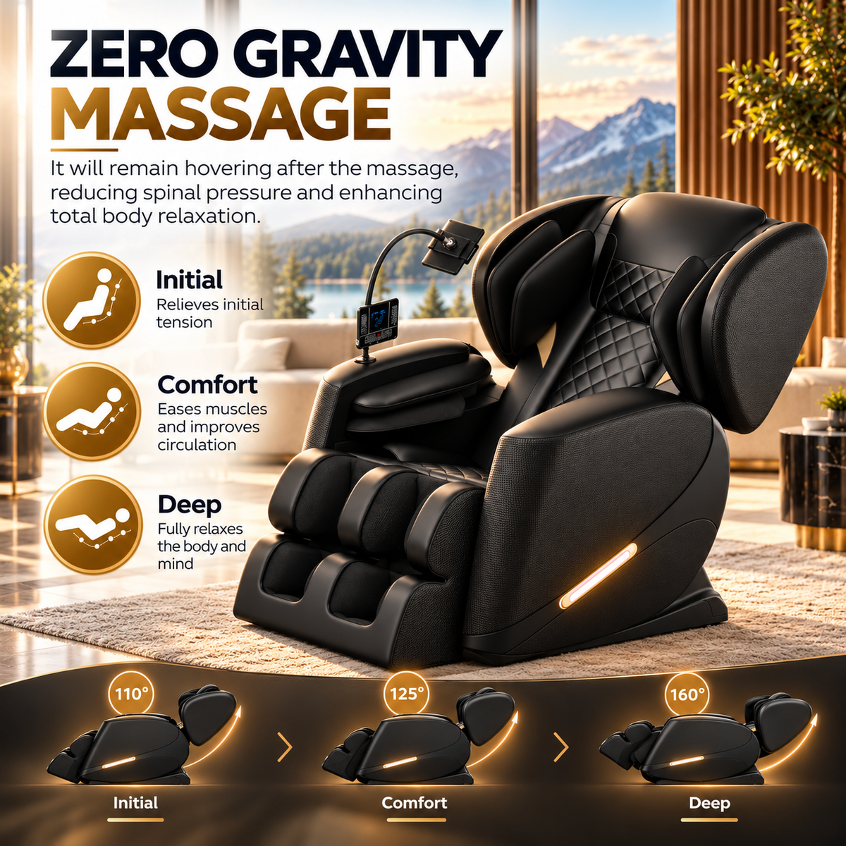 HSUNNS Zero Gravity Full-Body Massage Chair with Heat & Bluetooth Audio