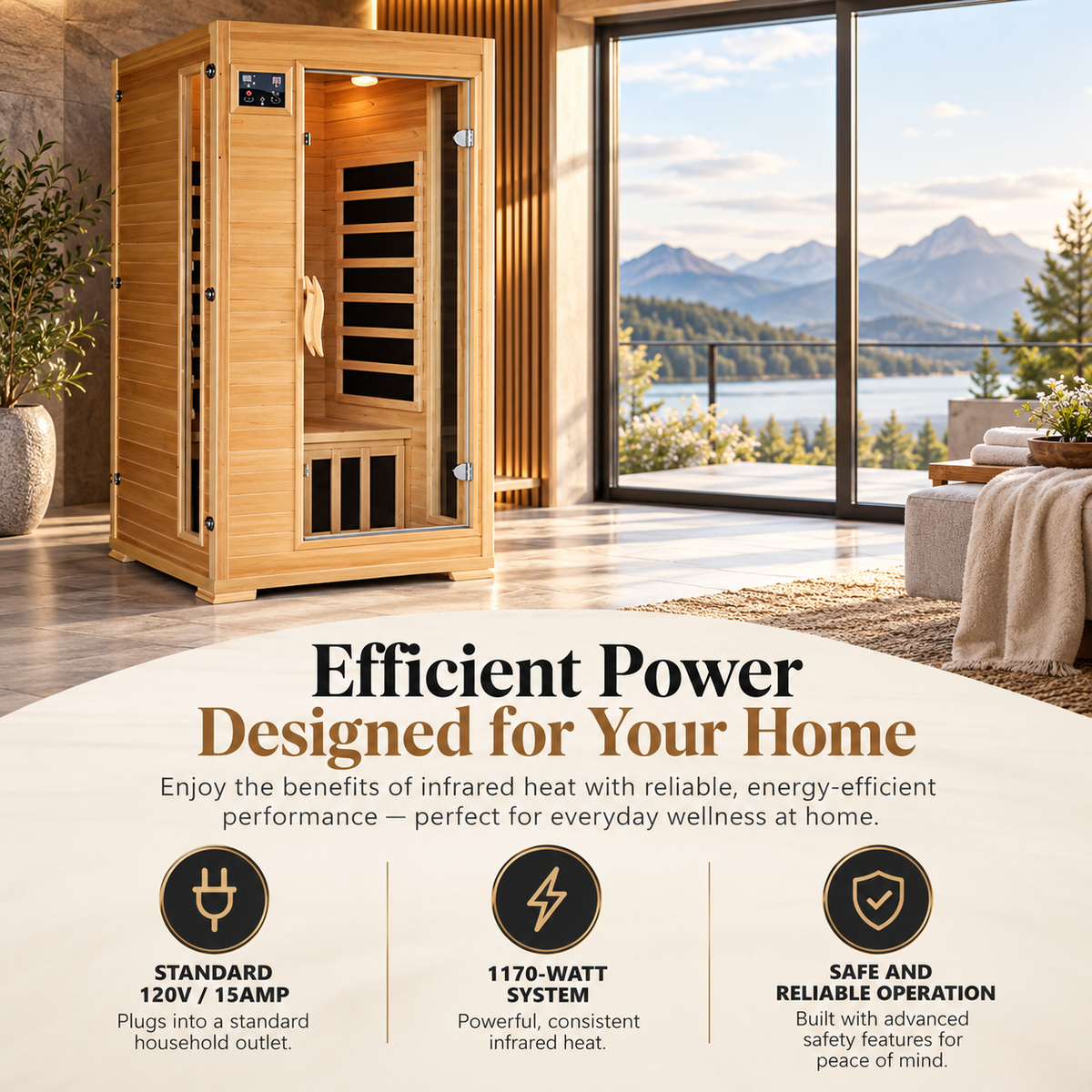 HeatWave Buena Vista Luxury 1–2 Person Low EMF FAR Infrared Sauna | Canadian Hemlock