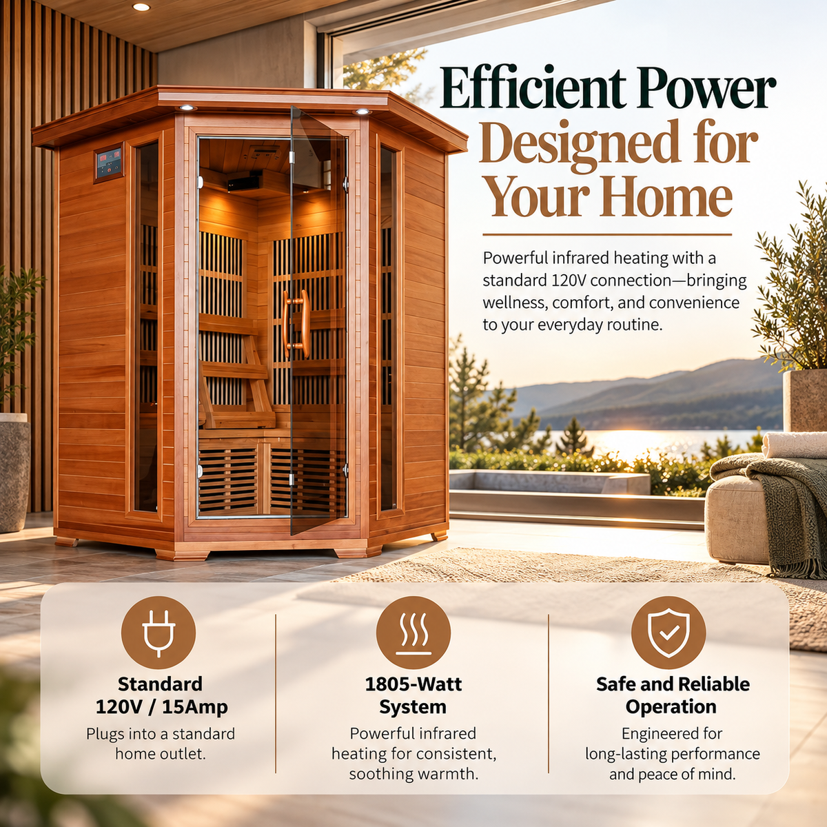 HeatWave Hudson Bay Luxury 3-Person Low EMF FAR Infrared Sauna | Canadian Red Cedar | Corner Design