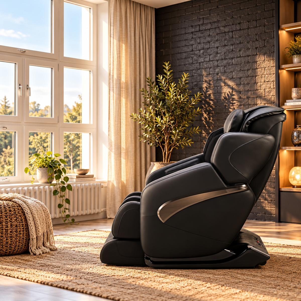Synca Wellness Jin Deluxe L-Track Massage Chair | Zero Gravity | Triple-Zone Heat Therapy | Brown