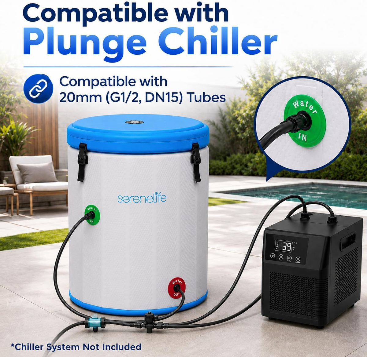 SereneLife XL 120-Gallon Vertical Cold Plunge Tub | Chiller Ready | Space-Saving Ice Bath