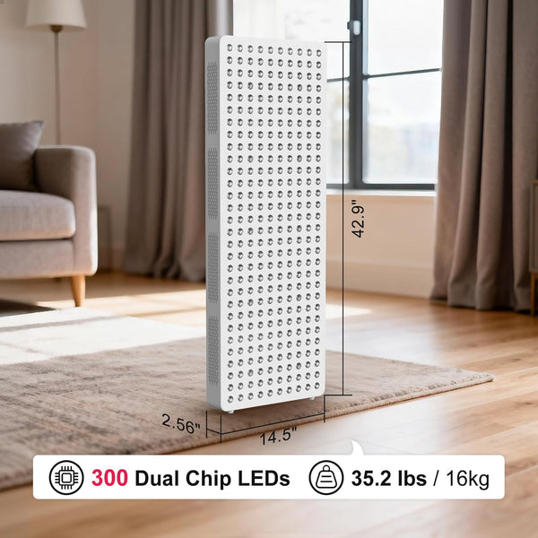 Bontanny Premium Full Body Red Light Therapy Panel – 7 Wavelength Red, Blue & Near Infrared Light Therapy | 480nm, 630nm, 660nm, 810nm, 830nm, 850nm & 1060nm | 300 Dual-Chip Clinical Grade LEDs | BO-1500