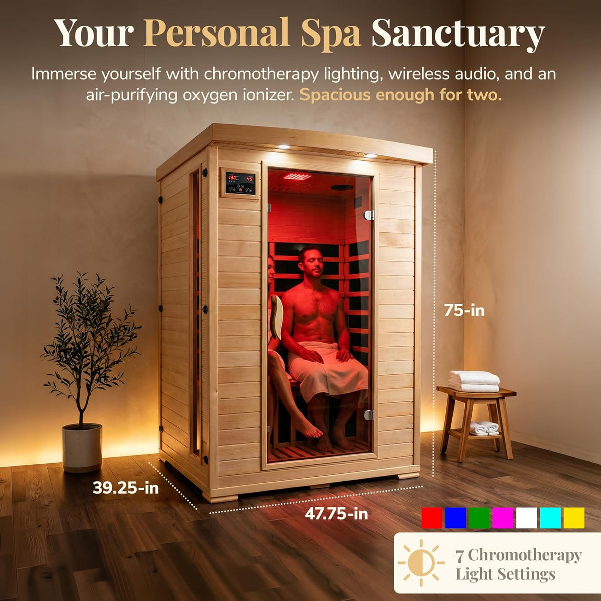 Heat Wave Coronado 2-Person Hemlock Deluxe Infrared Sauna for Home Use