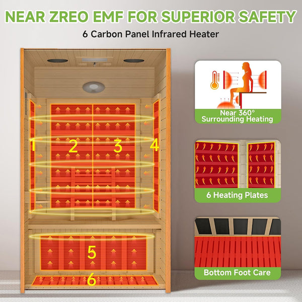 Real Relax Earth Luxury 2-Person Ultra-Low EMF FAR Infrared Sauna | Red Light Therapy | Canadian Hemlock