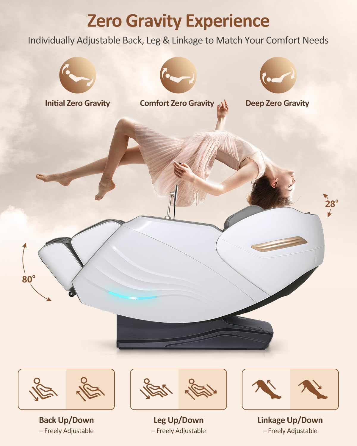 Massage Chair Full Body with Body Scan, Zero Gravity, Sl-Track, White