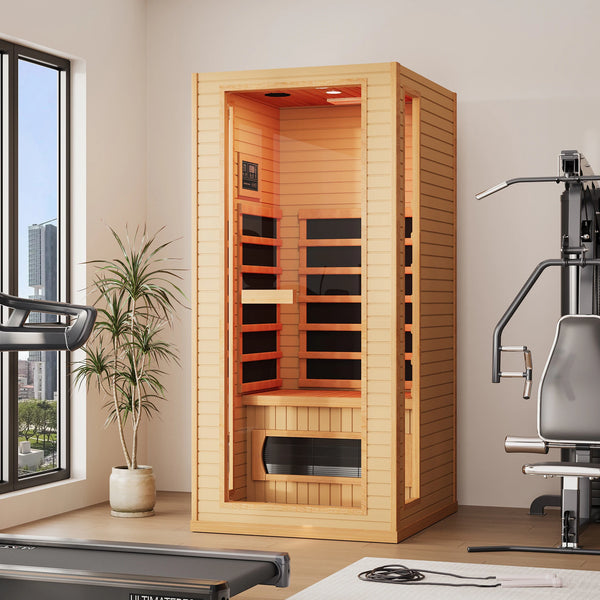 Luxury Low EMF FAR 1-Person Infrared Sauna | Home Wellness | Bluetooth Audio | Chromotherapy Lighting