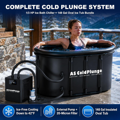 AS ColdPlunge Ice Pod XXL 148-Gallon Recovery System | 1/3 HP Chiller & Filtration Kit