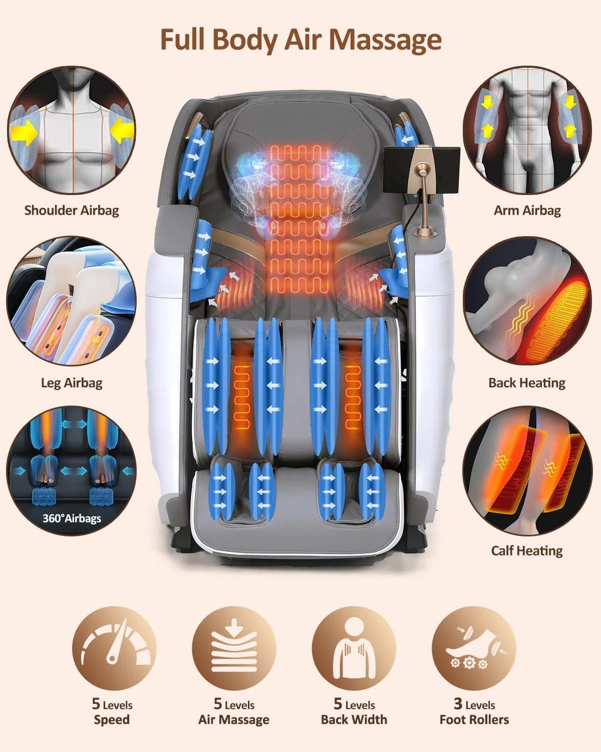 Massage Chair Full Body with Body Scan, Zero Gravity, Sl-Track, White