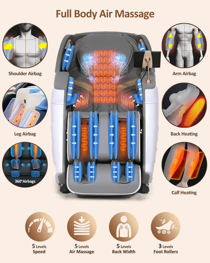 Massage Chair Full Body with Body Scan, Zero Gravity, Sl-Track, White