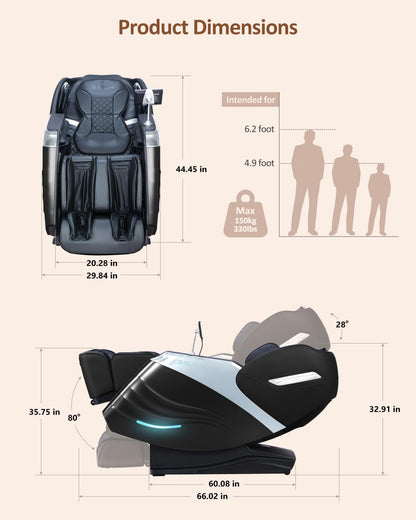 Massage Chair Full Body with Body Scan, Zero Gravity, Sl-Track, Black