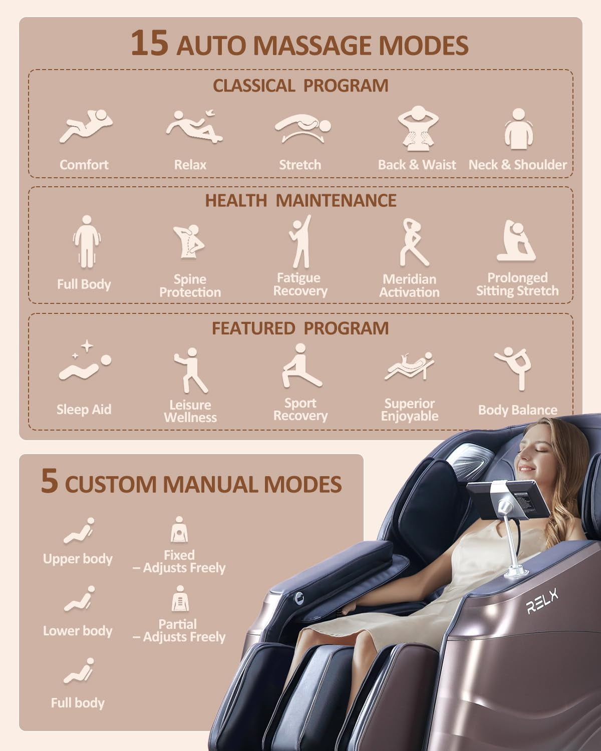 Massage Chair Full Body with Body Scan, Zero Gravity, Sl-Track, Brown