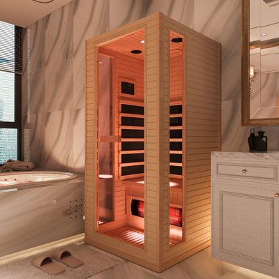 Luxury Low EMF FAR 1-Person Infrared Sauna | Home Wellness | Bluetooth Audio | Chromotherapy Lighting