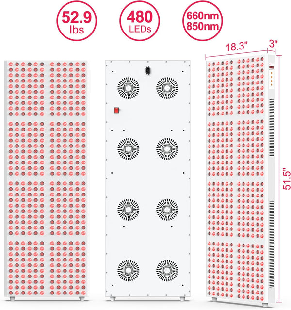 Bontanny Full Body Red Light Therapy Panel – 480 Dual-Chip Clinical Grade LEDs | 660nm & 850nm Red & Near Infrared Light | 800W High-Power Panel | Timer | Stand Sold Separately