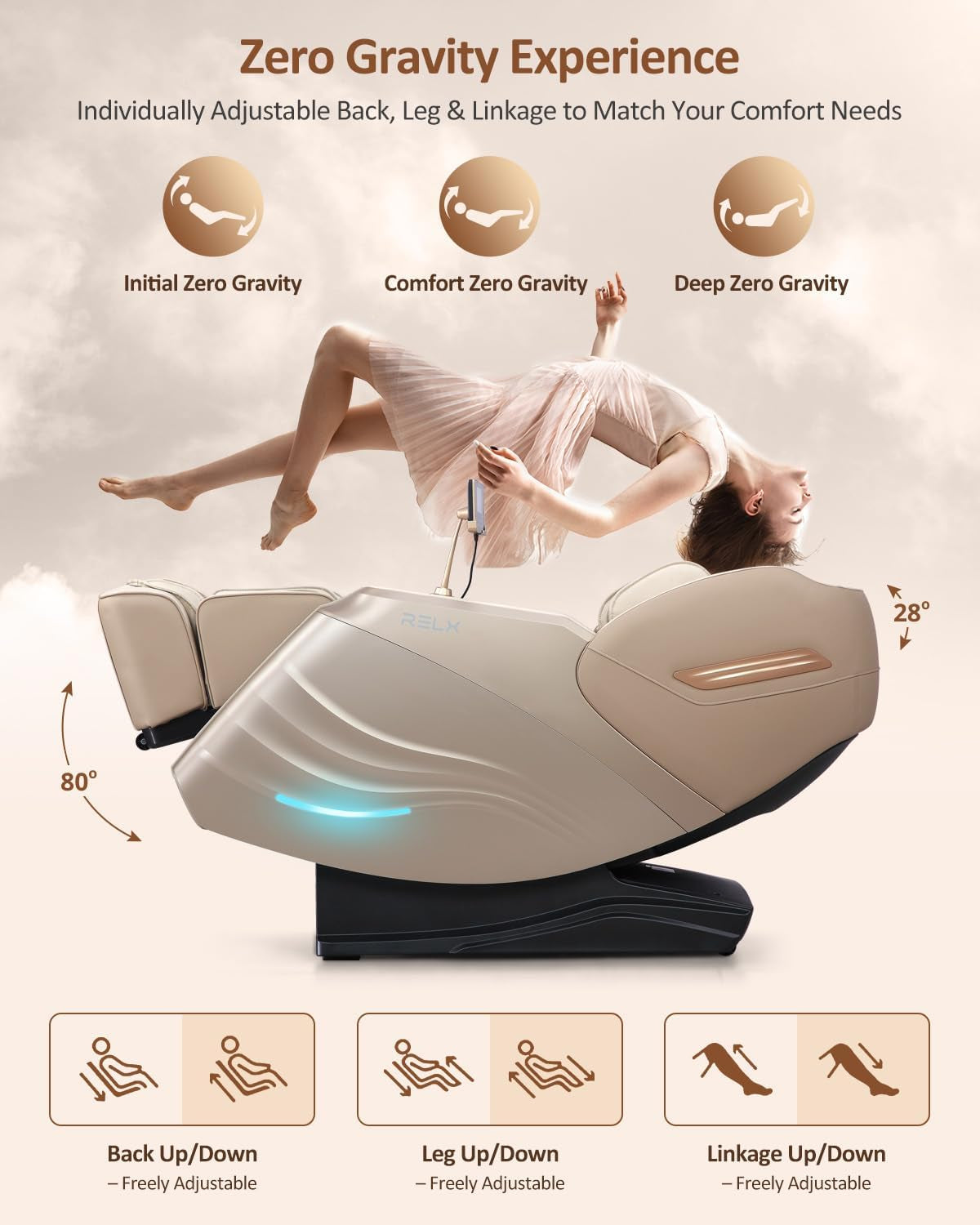 Massage Chair Full Body with Body Scan, Zero Gravity, Sl-Track, Cream