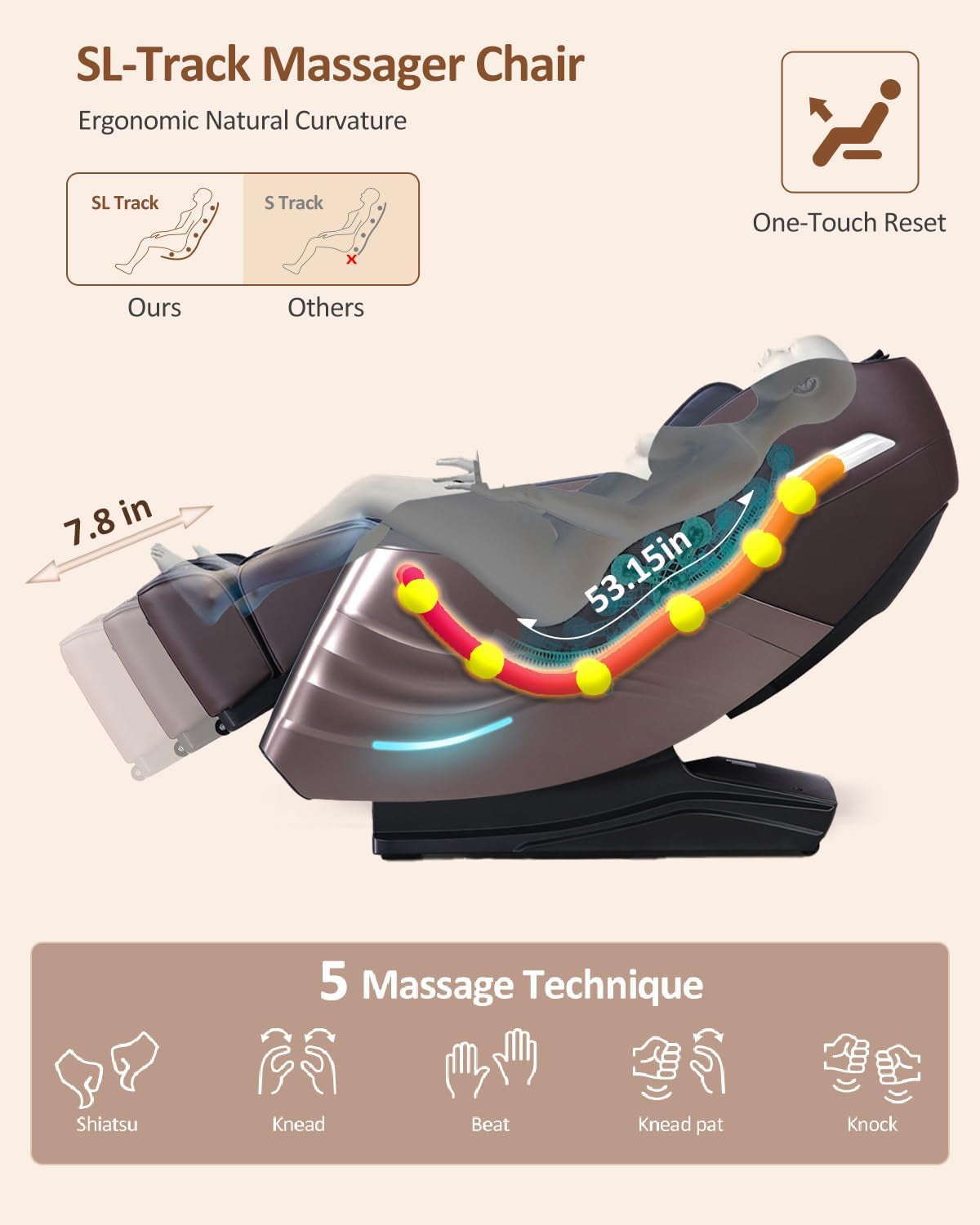 Massage Chair Full Body with Body Scan, Zero Gravity, Sl-Track, Brown