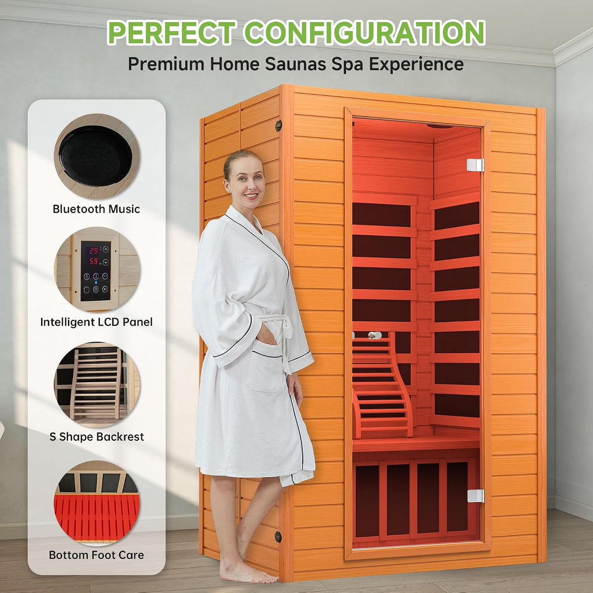 Sauna 2 Person Low EMF FAR Infrared Sauna with Red Light Therapy