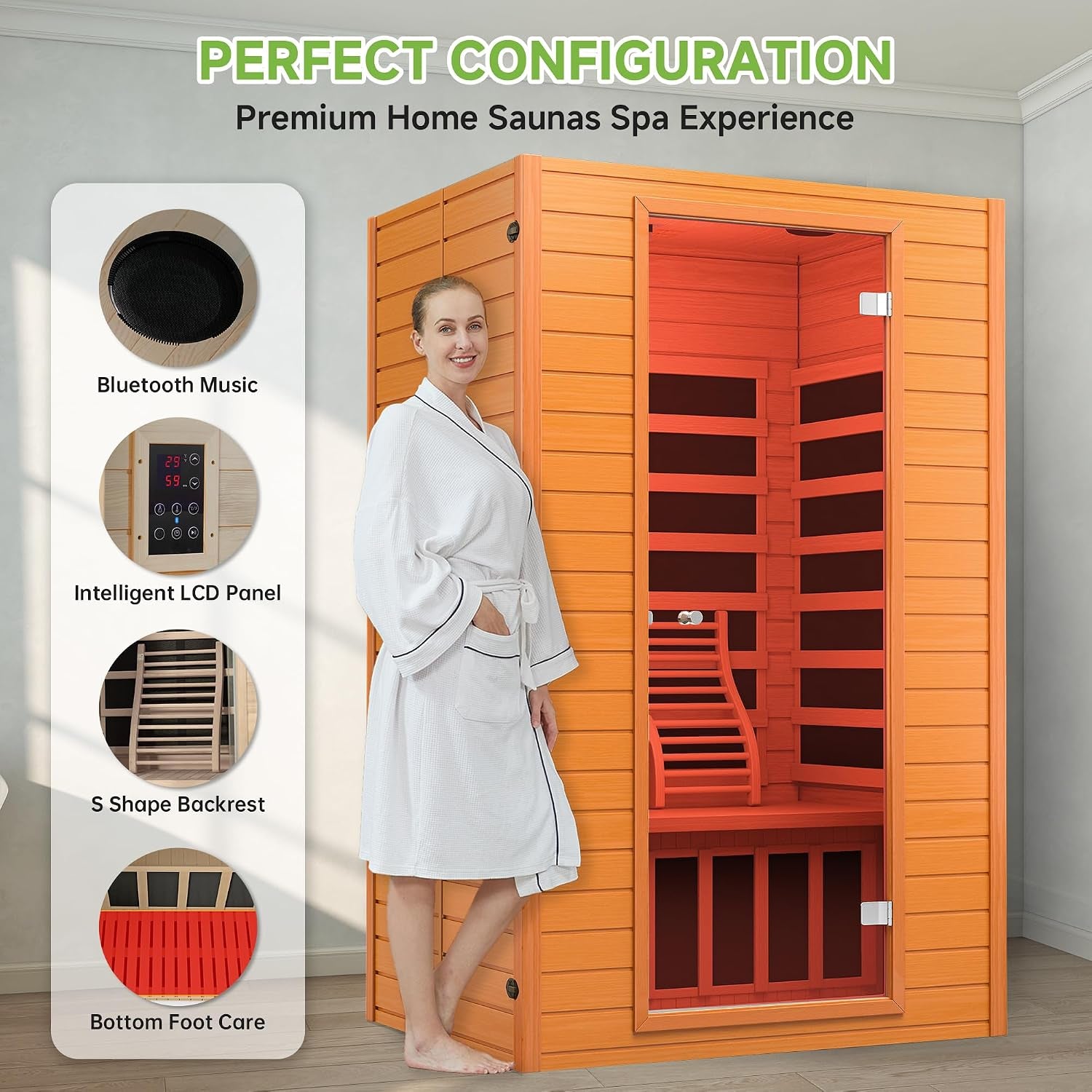 Sauna 2 Person Low EMF FAR Infrared Sauna with Red Light Therapy