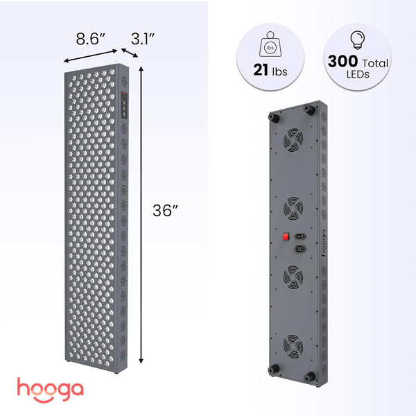 Hooga PRO1500 Full Body Red & Near Infrared Light Therapy Panel – 660nm & 850nm | 300 Dual-Chip LEDs | Independent Controls | 3-Year Warranty