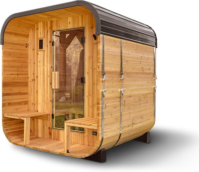 Backyard Discovery Lennon Luxury 2–4 Person Cedar Outdoor Cube Sauna | 9 kW PrairieFire Heater | Wi-Fi Controls | Covered Porch