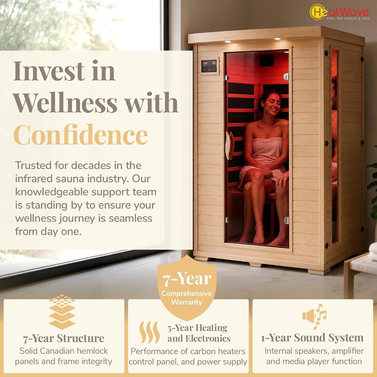Heat Wave Coronado 2-Person Hemlock Deluxe Infrared Sauna for Home Use