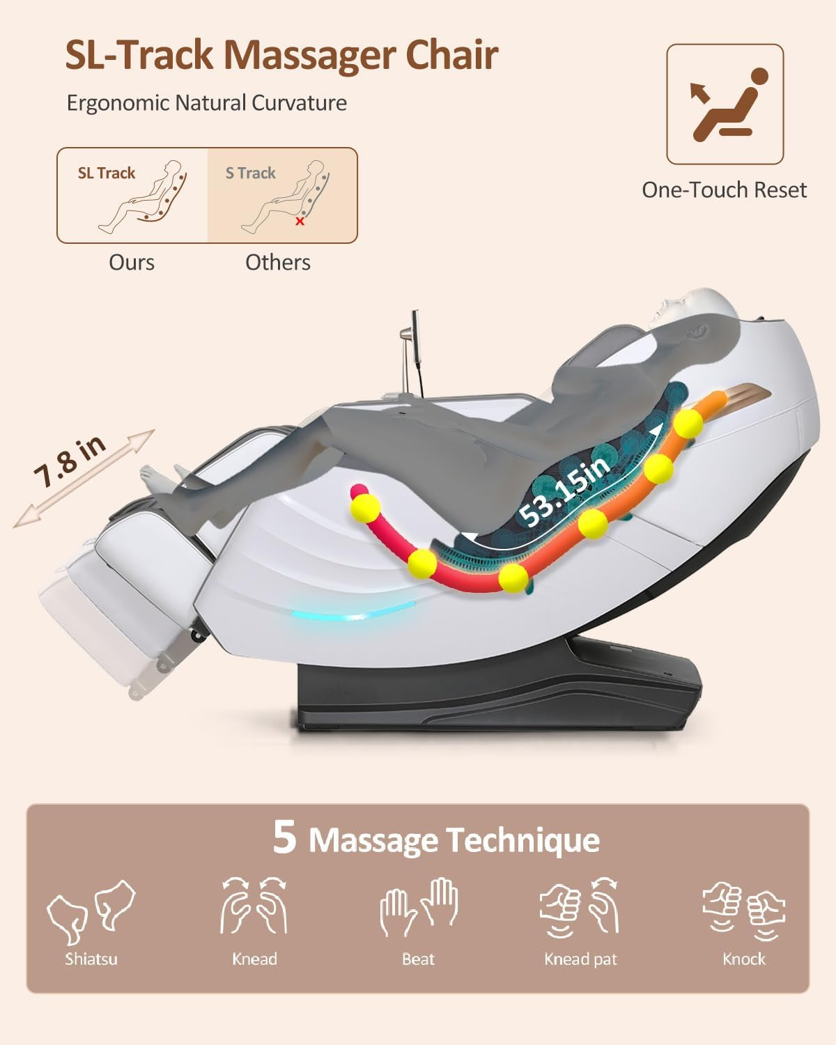 Massage Chair Full Body with Body Scan, Zero Gravity, Sl-Track, White