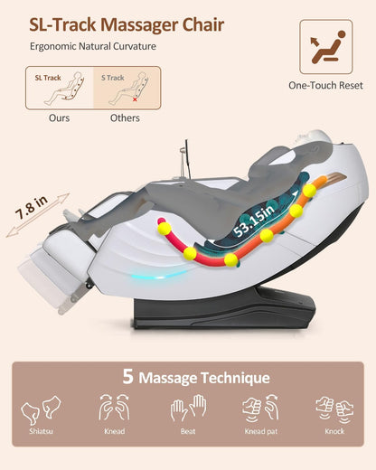Massage Chair Full Body with Body Scan, Zero Gravity, Sl-Track, White