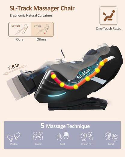 Massage Chair Full Body with Body Scan, Zero Gravity, Sl-Track, Black
