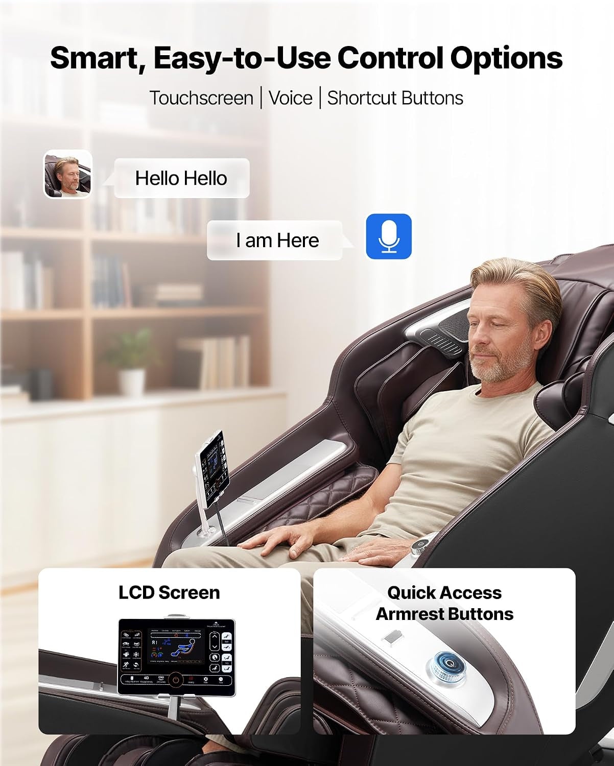 Massage Chair, 4D Full Body Zero Gravity Recliner with SL Track, Yoga Stretch, AI Voice Control, Heat, Foot Roller, Retractable Pedal, 36 Airbags, LCD, Armrest Controls, Rolling Base