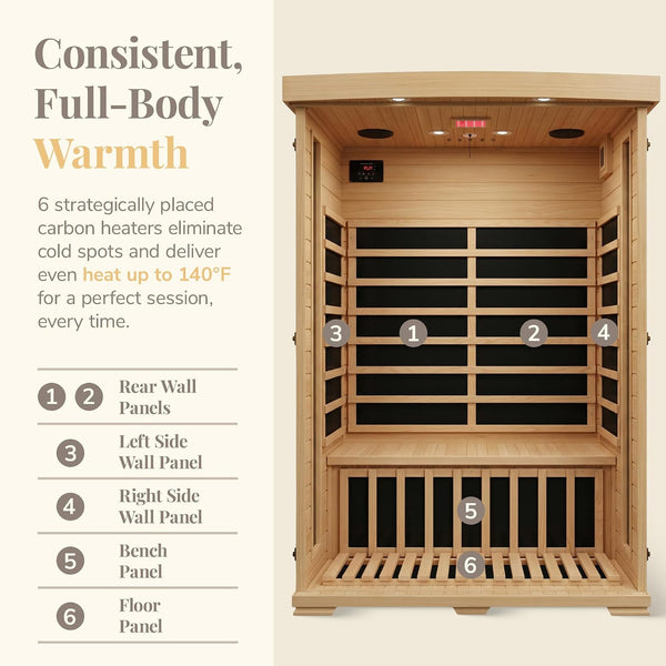 HeatWave Coronado Luxury 2-Person FAR Infrared Sauna | Canadian Hemlock | Chromotherapy | Oxygen Ionizer