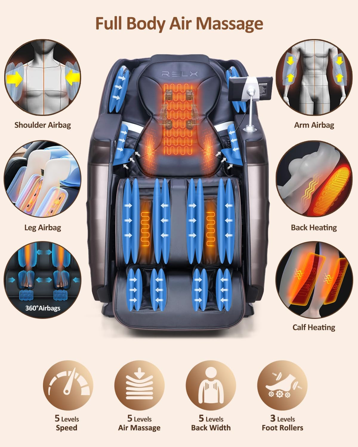 Massage Chair Full Body with Body Scan, Zero Gravity, Sl-Track, Brown