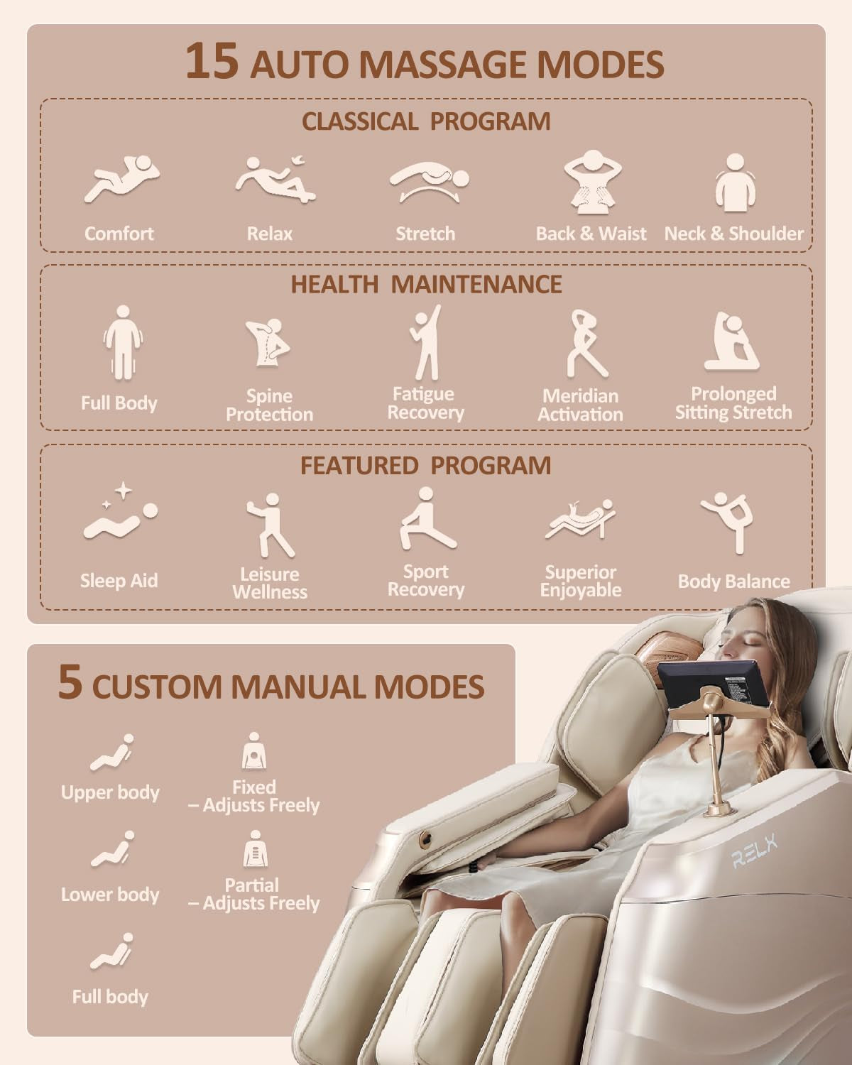 Massage Chair Full Body with Body Scan, Zero Gravity, Sl-Track, Cream