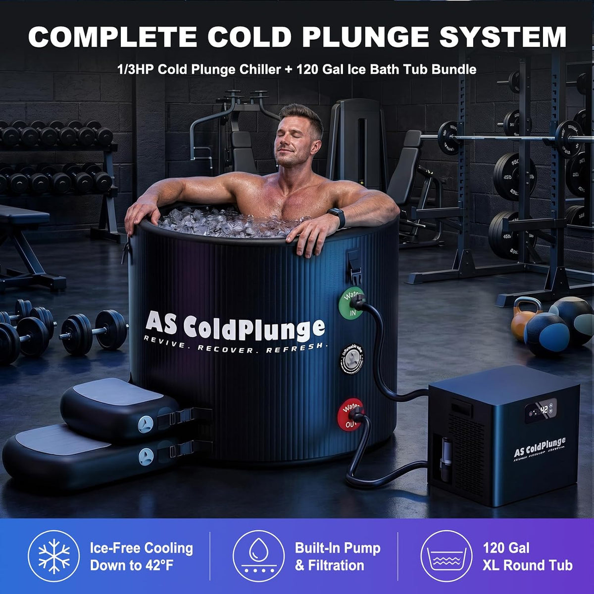 1/3 HP Ice Bath Chiller & 120 Gal Cold Plunge Tub Kit