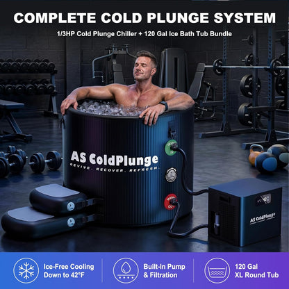 1/3 HP Ice Bath Chiller & 120 Gal Cold Plunge Tub Kit