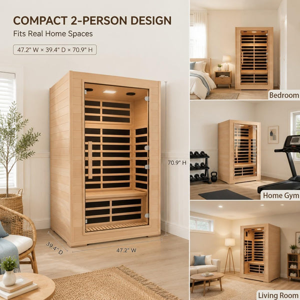 Luxlaria Mauritius Luxury 2-Person Smart Low EMF FAR Infrared Sauna | Canadian Hemlock | App Control