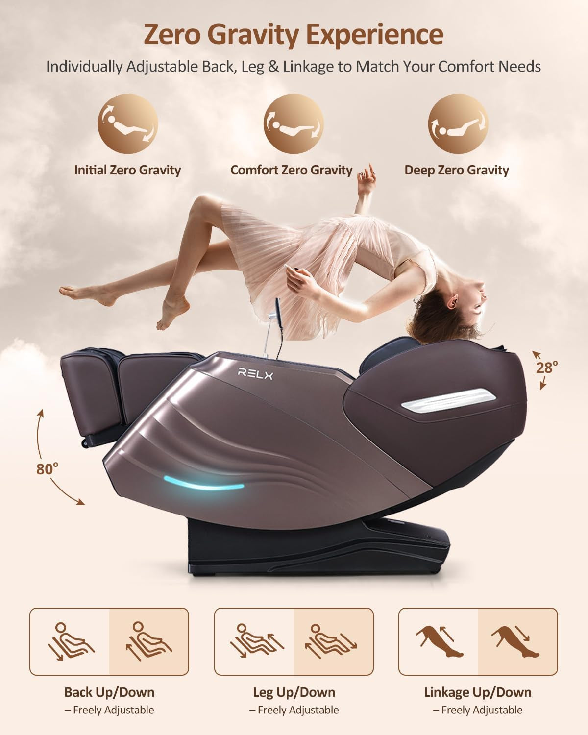 Massage Chair Full Body with Body Scan, Zero Gravity, Sl-Track, Brown
