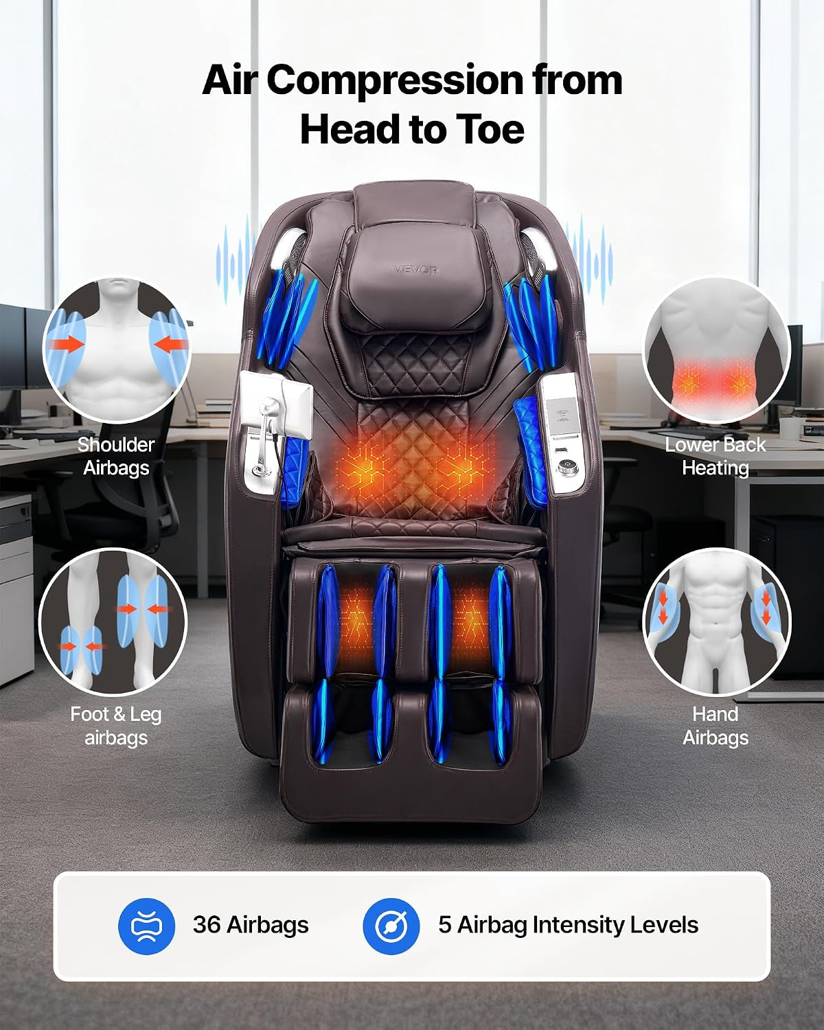 Massage Chair, 4D Full Body Zero Gravity Recliner with SL Track, Yoga Stretch, AI Voice Control, Heat, Foot Roller, Retractable Pedal, 36 Airbags, LCD, Armrest Controls, Rolling Base