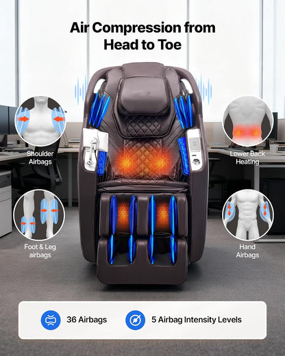 Massage Chair, 4D Full Body Zero Gravity Recliner with SL Track, Yoga Stretch, AI Voice Control, Heat, Foot Roller, Retractable Pedal, 36 Airbags, LCD, Armrest Controls, Rolling Base