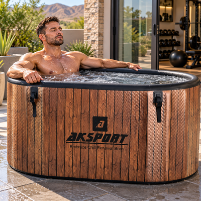 AKSPORT 151-Gallon Wood Grain Cold Plunge Tub | Chiller Ready | Portable Ice Bath