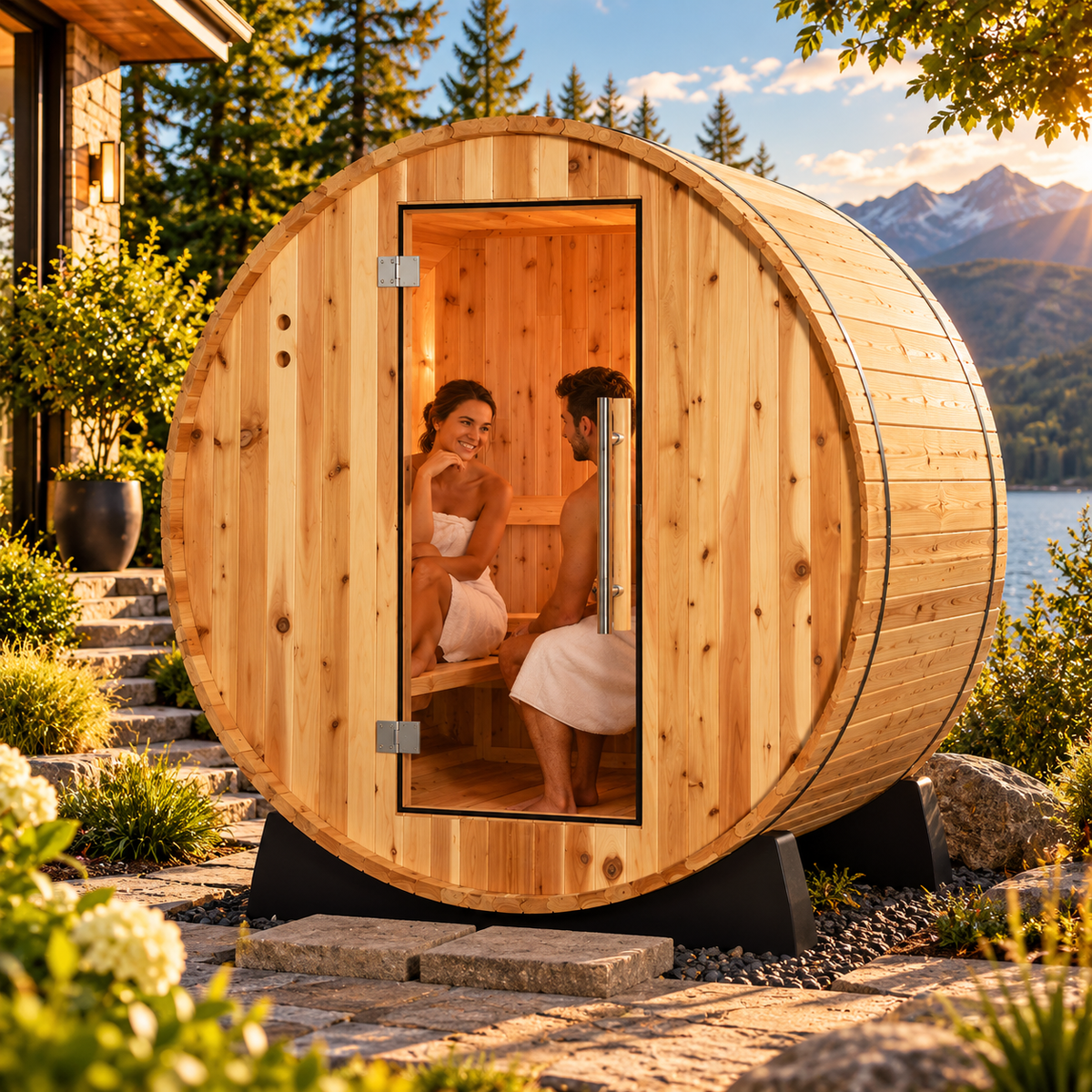 Almost Heaven Duet 2-Person Outdoor Barrel Steam Sauna | 6 kW Heater | 240V | Traditional Outdoor Wellness