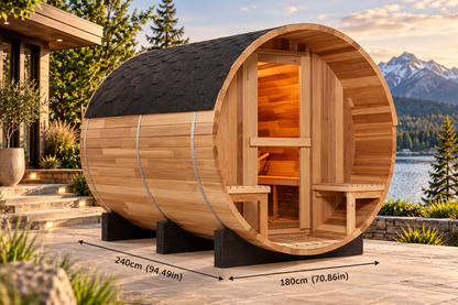 Luxury 6-Person Red Cedar Outdoor Barrel Steam Sauna | Traditional Finnish-Style Design | 6 kW Heater