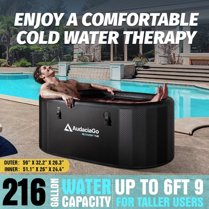 AudaciaGo XXL 216-Gallon Cold Plunge Tub | Premium Chiller-Ready Ice Bath with Insulated Lid