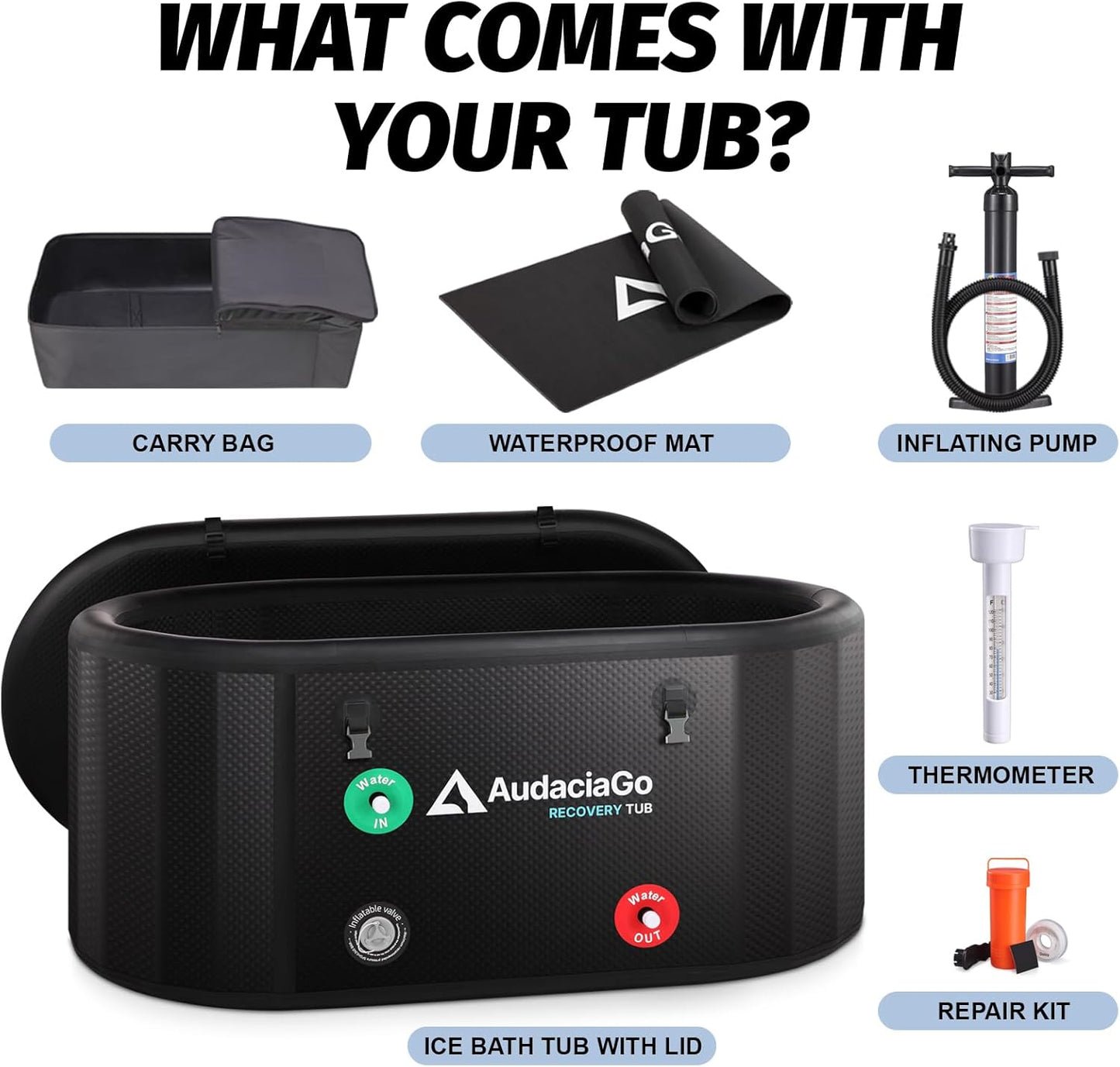 AudaciaGo XXL 216-Gallon Cold Plunge Tub | Premium Chiller-Ready Ice Bath with Insulated Lid