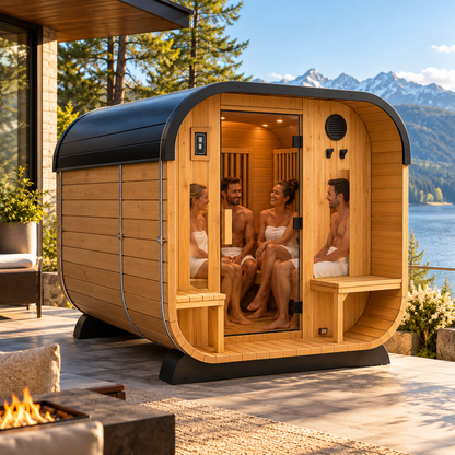Backyard Discovery Lennon Luxury 2–4 Person Cedar Outdoor Cube Sauna | 9 kW PrairieFire Heater | Wi-Fi Controls | Covered Porch