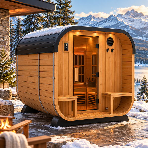 Backyard Discovery Lennon Luxury 2–4 Person Cedar Outdoor Cube Sauna | 9 kW PrairieFire Heater | Wi-Fi Controls | Covered Porch