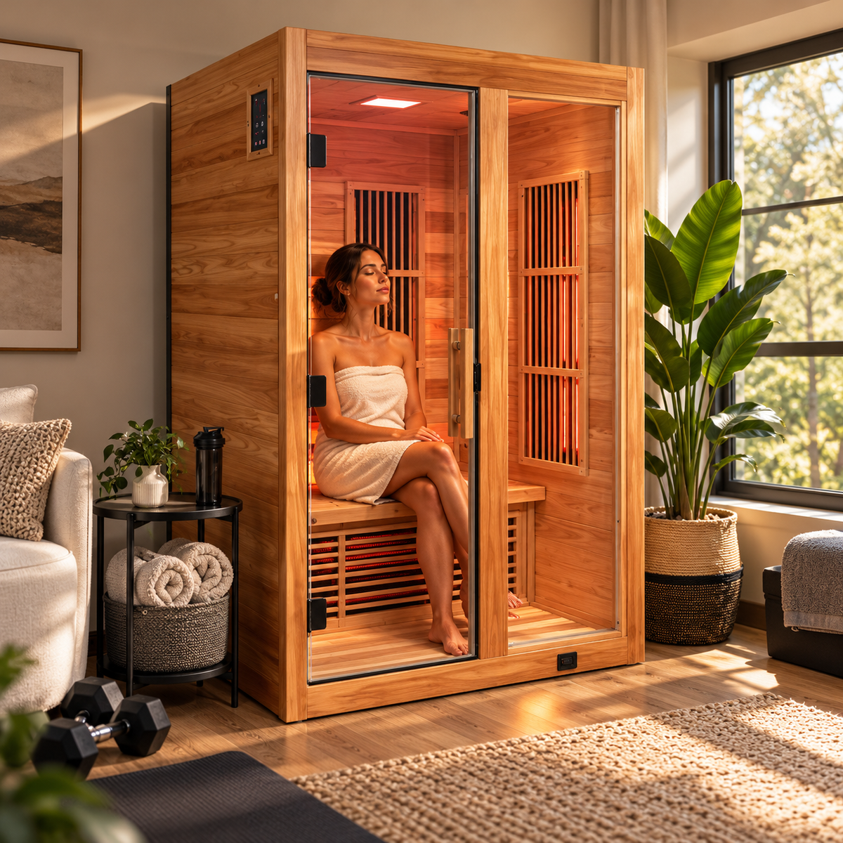 Backyard Discovery Rylan Luxury 2-Person Cedar Infrared Sauna | Red Light Therapy | Chromotherapy | Bluetooth Audio