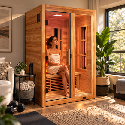Backyard Discovery Rylan Luxury 2-Person Cedar Infrared Sauna | Red Light Therapy | Chromotherapy | Bluetooth Audio
