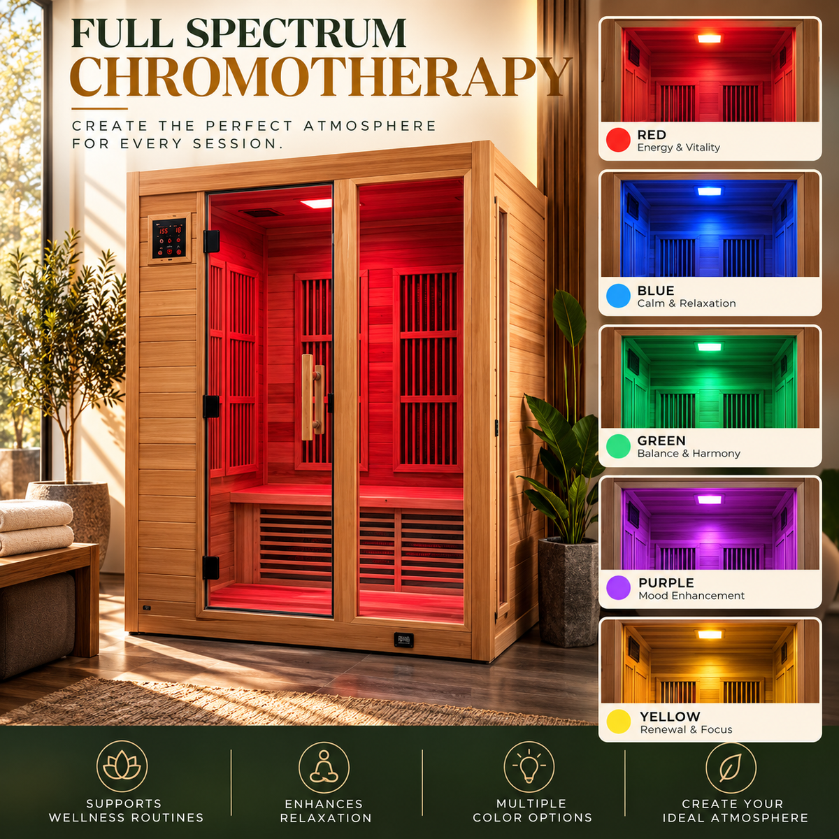 Backyard Discovery Rylan Luxury 2-Person Cedar Infrared Sauna | Red Light Therapy | Chromotherapy | Bluetooth Audio