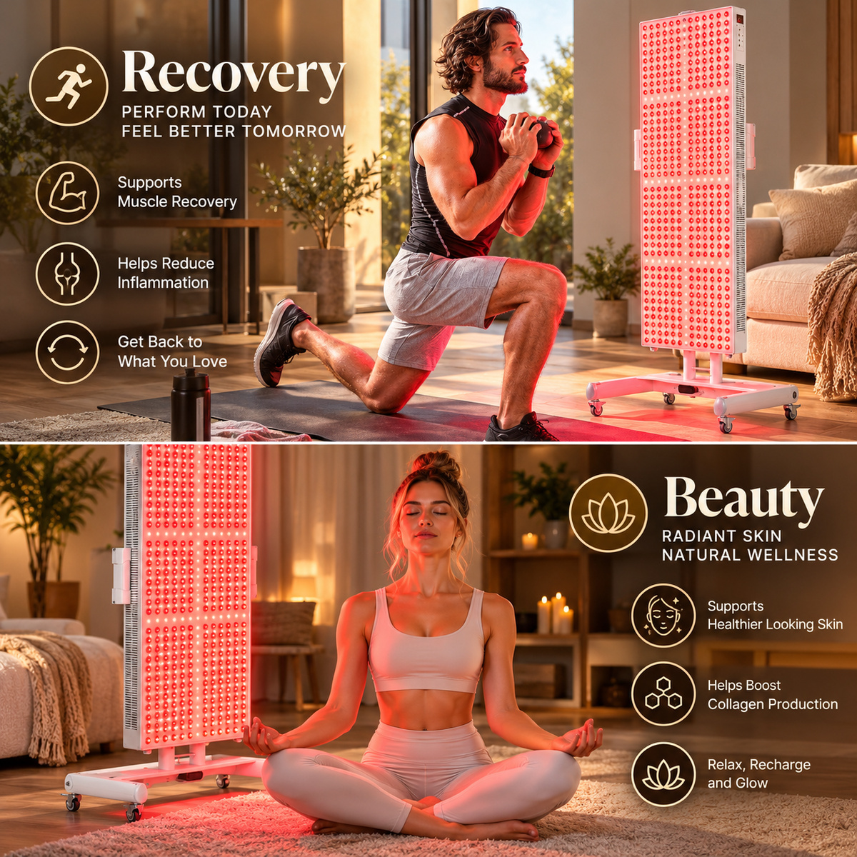 Bontanny Full Body Red Light Therapy Panel – 480 Dual-Chip Clinical Grade LEDs | 660nm & 850nm Red & Near Infrared Light | 800W High-Power Panel | Timer | Stand Sold Separately