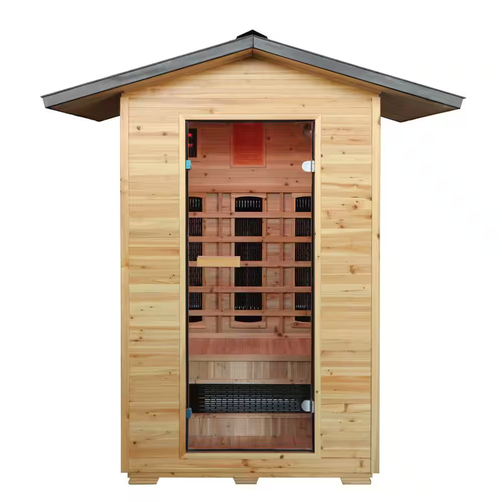 SunRay Burlington Luxury 2-Person Outdoor Infrared Sauna | Canadian Hemlock | Weatherproof Cabin | Bluetooth Audio